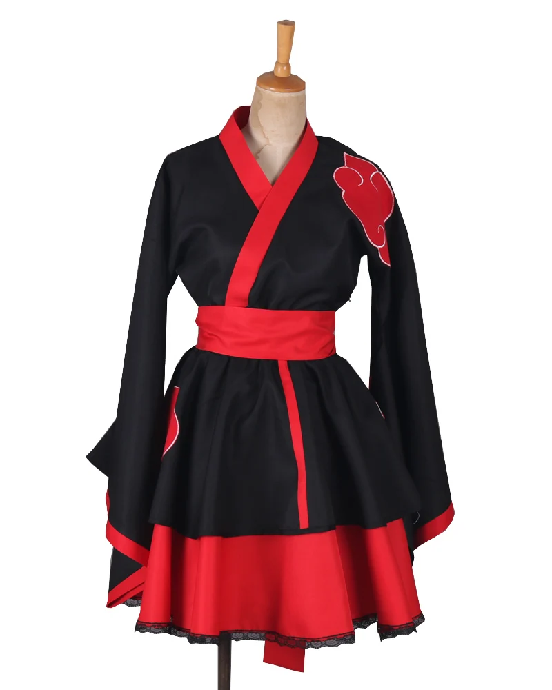 

Free Shipping Naruto Shippuden Akatsuki Organization Female Lolita Kimono Dress Anime Cosplay Costume