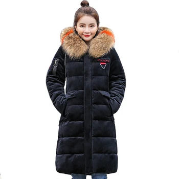 

2018 New Fashion Warm Thicken Winter Jacket Women with Fur Hooded Velvet Fabric Female Womens Coat Outwear Long Parka LJ0748