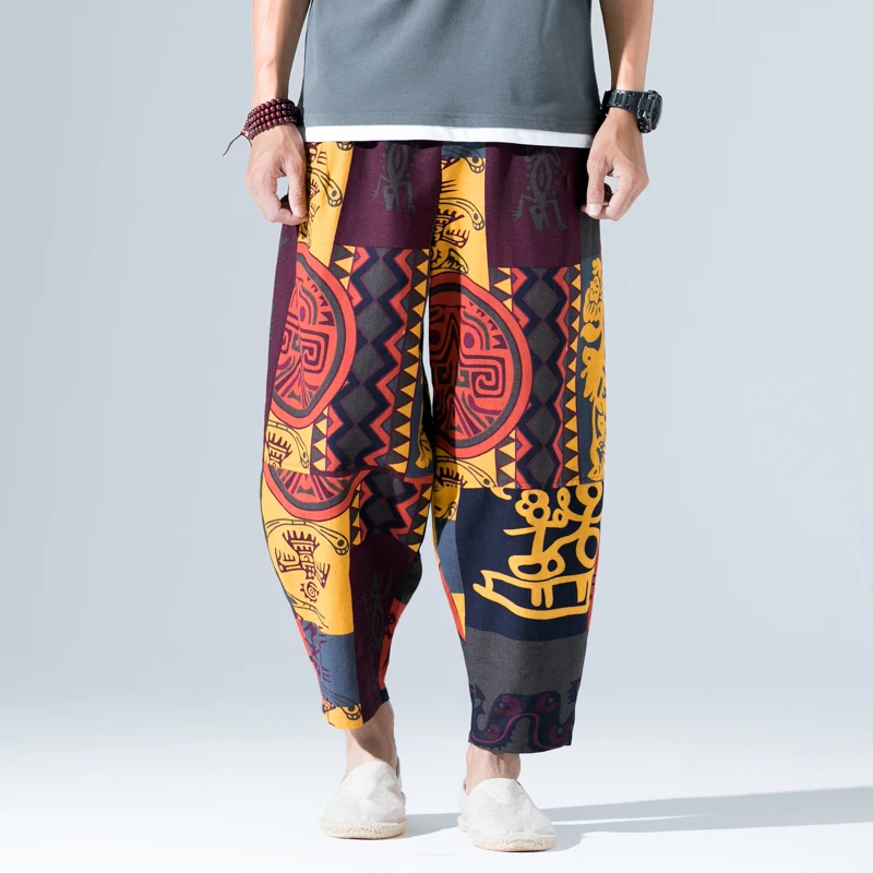

LEFT ROM 2019 Mens Linen Cotton Pants Full Length Summer Loose Light Casual Linen Trousers Man Leisure Home Comfortable Pants