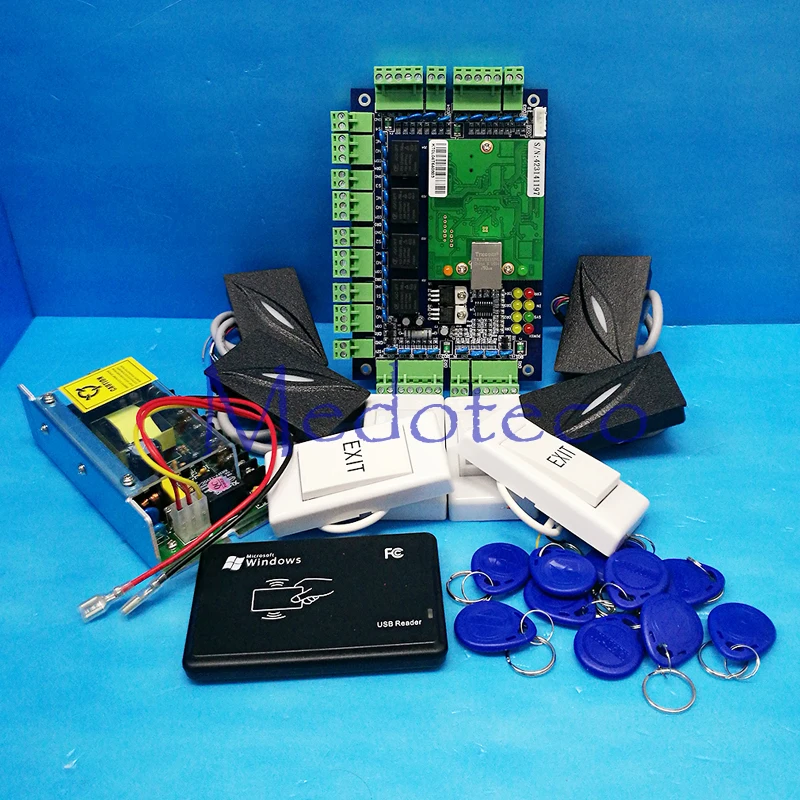 Four door Access Control Panel rfid Card access control Kit TCP/IP Multi Door Security Access Controller + Card Reader + Power 100 000 log events capacity double door access control panel security card access office branches access controller c3 200