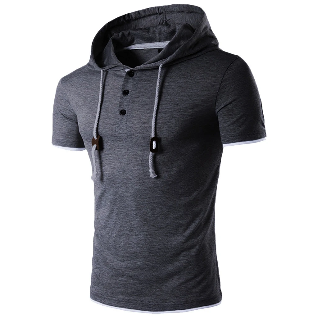JAYCOSIN, модная, индивидуальная,, мужская, летняя, повседневная, короткий рукав, с капюшоном, на пуговицах, однотонный топ, Прямая поставка, 19JUN16