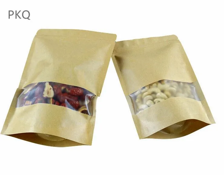 5 шт коричневая крафт-бумага пакет с замком-молнией пакет для пищевых продуктов для конфет и печенья гайки пакет сумка с окном сумка на молнии