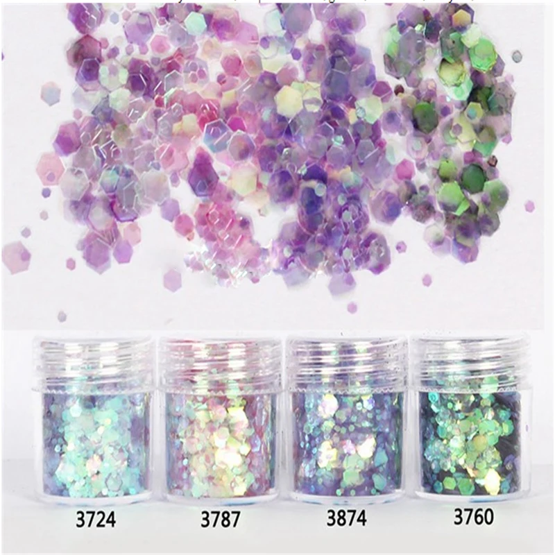 

1 Box 10ml Mixed Size Nail Glitter Powder DIY Mix Purple Pink Green Series Nail Art Sequins Powder Glitter Nail Art Decorations