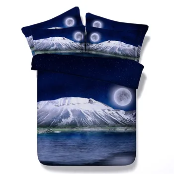

Mt Fuji Under The Moonlight Duvet Cover Deep Blue Color 3/4PC Bedding Sets King/Twin/Queen/Super King Size Kids/Adult
