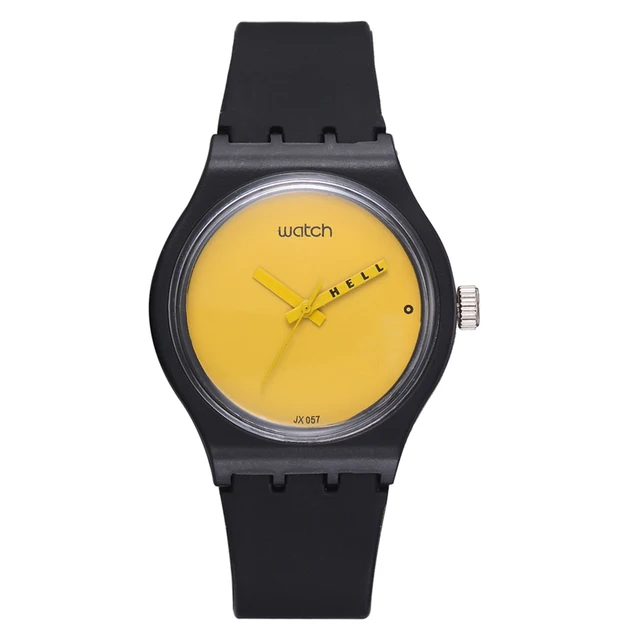 Fashion Watch Women Sport Creative Yellow Simple Dial Black Straps Quartz Watch Fashion Watch Women Sport Creative Yellow Simple Dial Black Straps Quartz Watch