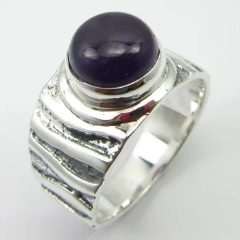 

AMETHYSTSs HAMMERED Ring Size 6 Face Width 10 mm Art Jewelry Unique Designed