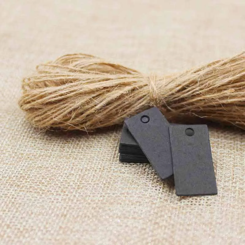 

Paper Gift Tags Card black/kraft retagular Festival Wedding /gift Blank Mini Luggage Label 200pcs with 200pcs hemp string