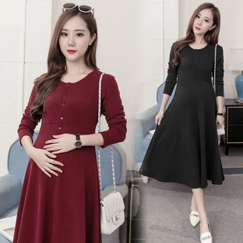 

Stretch Cotton Maternity Long Dress 2017 Spring Autumn Fashion Nursing Clothes for Pregnant Women Slim Pregnancy Clothing