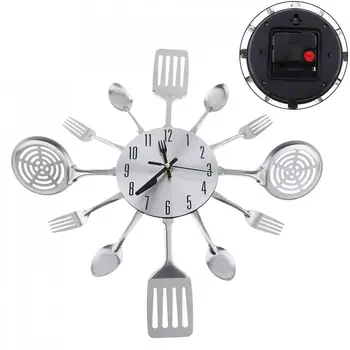 

Silver Leisure Fashion Simple 3D DIY Wall Clock Cutlery Horloge with Knive and Forks for Kitchen Living Room