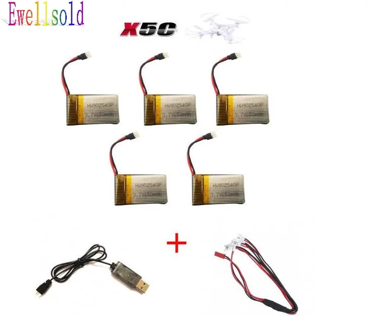 Ewellsold X5C X5 X5SW X5SC RC Квадрокоптер Дрон 3 7 V 650Mah литий-полимерный аккумулятор 5 шт./лот +