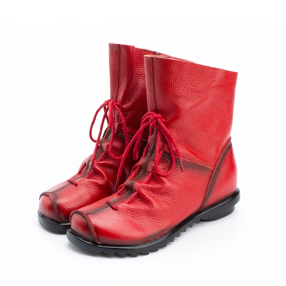 

Vintage Style Genuine Leather Women Boots Black Flat Booties Soft Cowhide Women Shoes Front Zip Ankle Boots Winter Boots Women