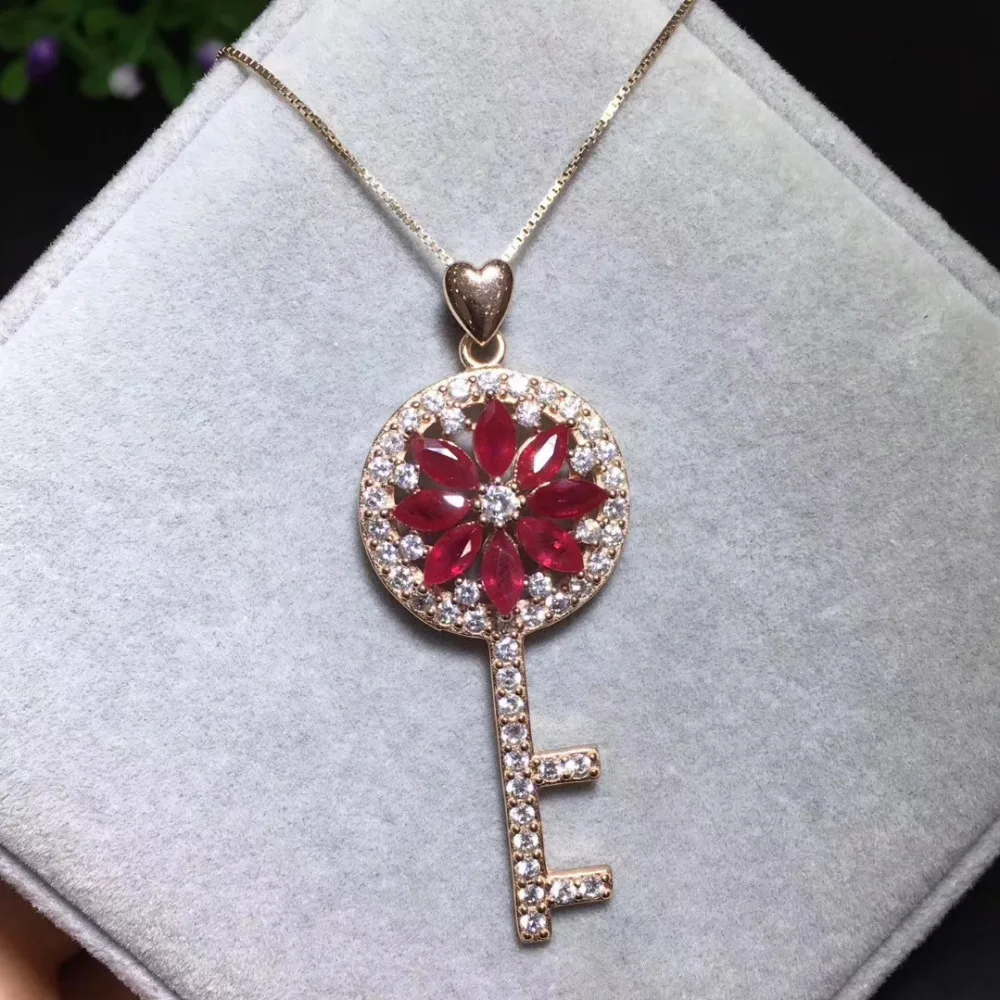 natural red ruby gem pendant S925 silver Natural gemstone trendy Lovely