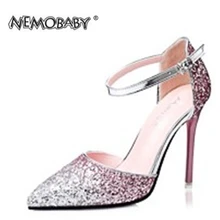 Frau Sommer Fashion Point Toe Komfortable Glitter Schnalle Elegante Glänzende Sandalen Sexy Hohen Dünnen Fersen Frauen Schuhe Frau Sandalen