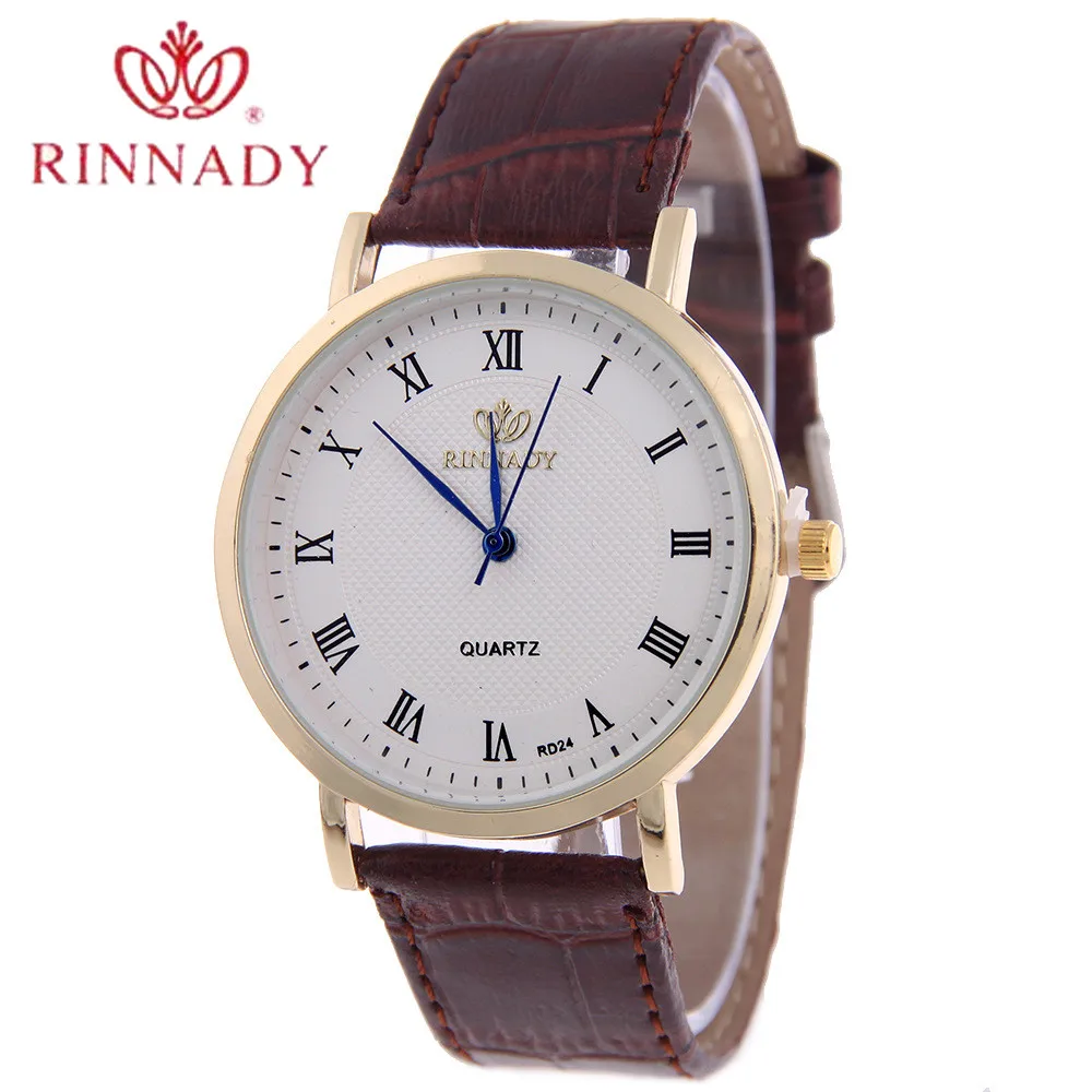 

Rinnady Roman numeral Luxury Brand Leather Watch Men Fashion Casual Quartz Watch Business Wristwatch Hour Relogio Masculino RD24
