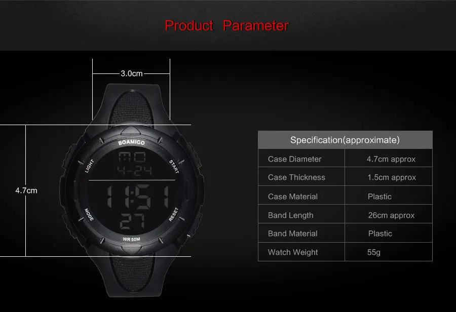 Black Swimming Military Shock Rubber Wristwatches BOAMIGO Brand Men Sport Watches Man Fashion Casual Digital LED Watch for Gift  (18)