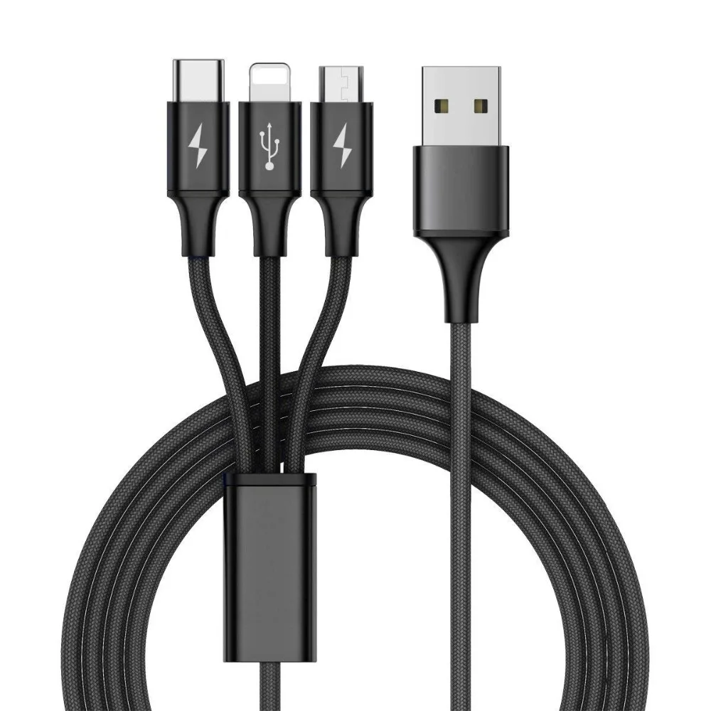 3 в 1 USB кабель для iPhone X 8 7 6 зарядный Micro Android Type c 2A быстрый мобильный