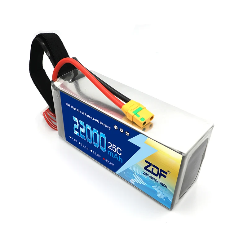 8 шт.(2 коробки) ZDF 6S 22,2 V LiPo аккумулятор 22000mAh 25C с разъемом XT90/AS150/XT150/XT90-S для беспилотного дрона