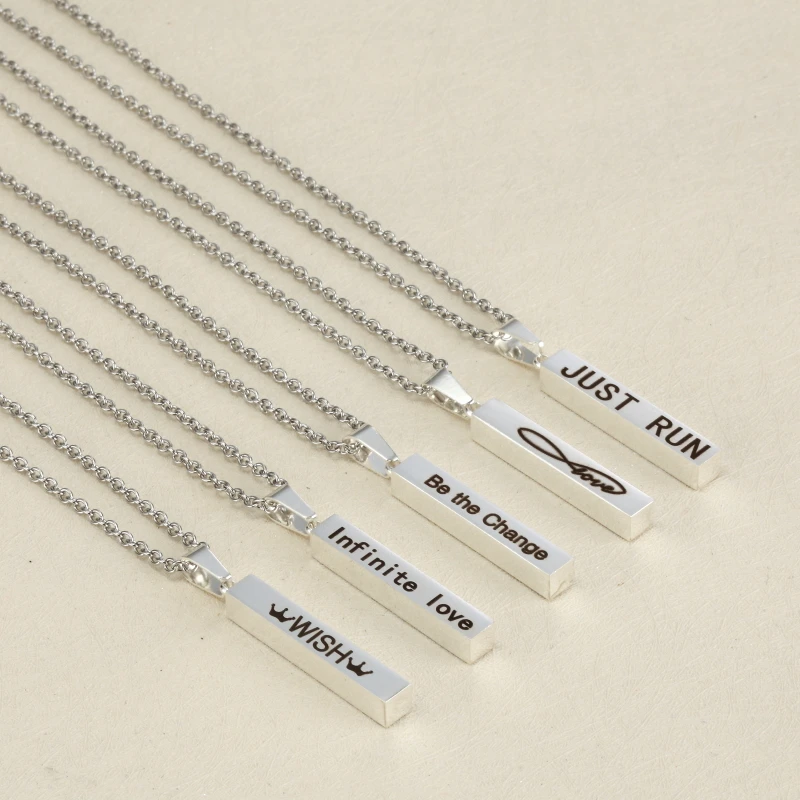 

Stainless Steel silver Black font Bar Hand imprint Pendant Necklace +50cm Stainless Steel Link Chain Necklace Statement Jewelry