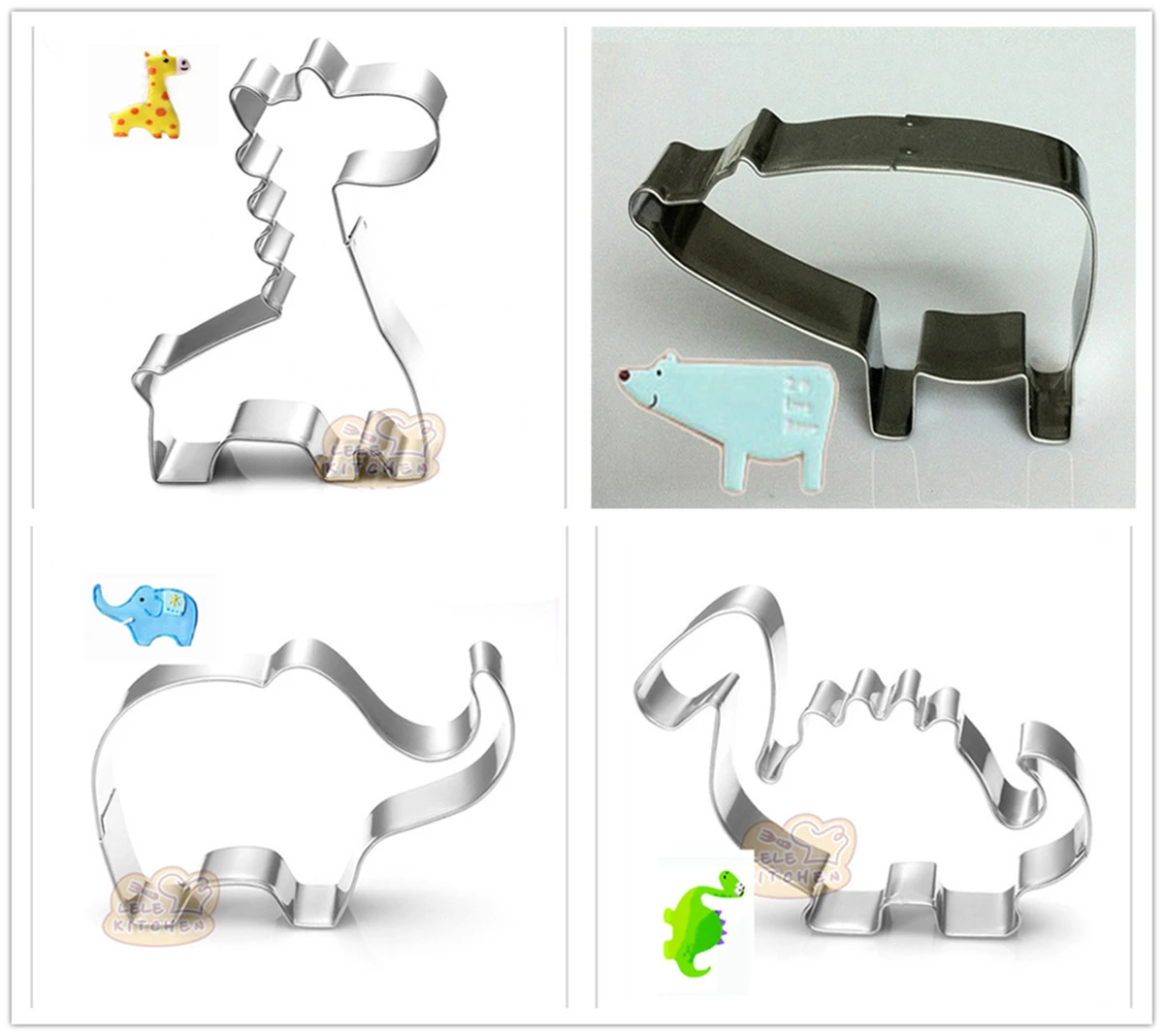 4 Pieces Packed of Big Animals Stainless Steel Cookie Biscuit Cutters DIY Moldscutter mold