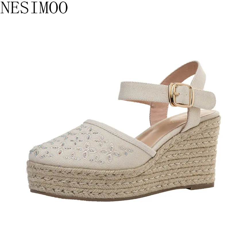 

NESIMOO 2019 Summer Women Pumps Wedge High Heel Round Toe Fashion Elegant All Match Women Shoes Platform Women Pumps Size 34-40