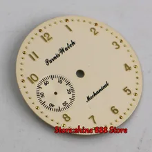 38,9 мм кремового цвета циферблат подходит 6497 механизм часы случае светящиеся знаки