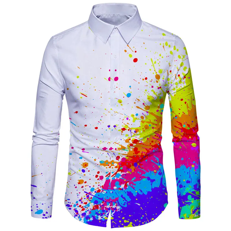 Cloudstyle, мужские рубашки, Мужская одежда, с 3D принтом, разбрызгивается, много цветов, хлопковая рубашка с длинным рукавом, модные топы