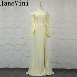 JaneVini Simple Длинные платья невесты Русалка Одежда с длинным рукавом на молнии Назад Сексуальная Высокая Разделение платья пол Длина Vestidos Dama
