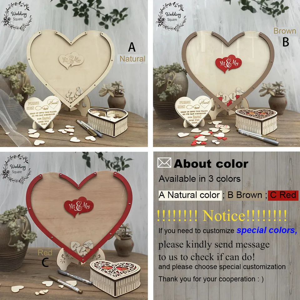 Libro de Invitados con Corazones en Forma de Gota Madera 16 x 20 Inch Caja Alternativa para Libro de Invitados de Boda Littledollz