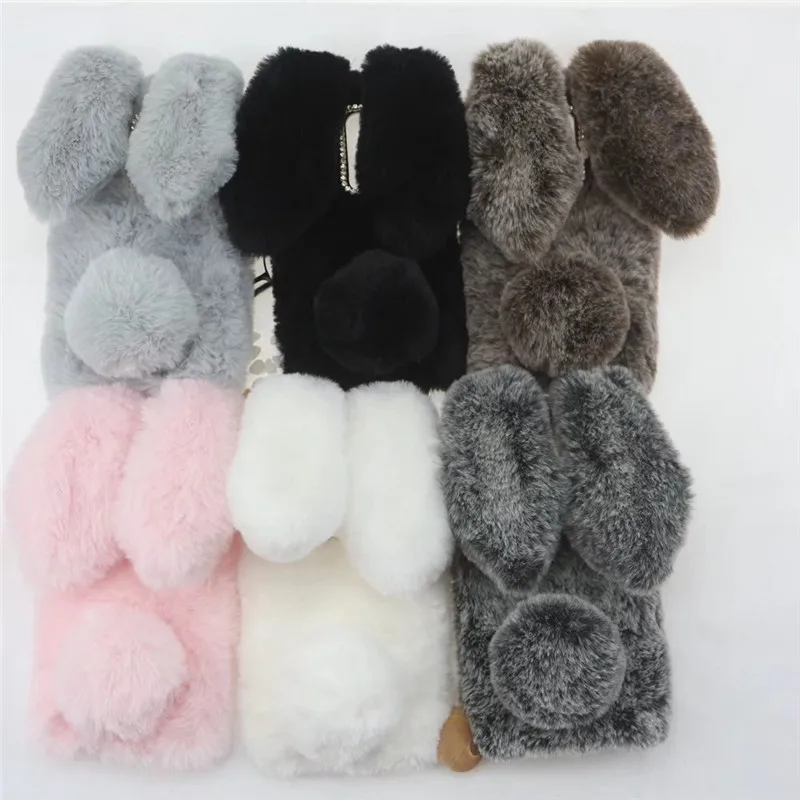 

Plush Bunny Case for Oneplus 7 Pro 5 5T 6 1+6 Soft Fur Cute 3D Rabbit Ears TPU Bling Diamond Phone Cover for One Plus 6T Fluffy