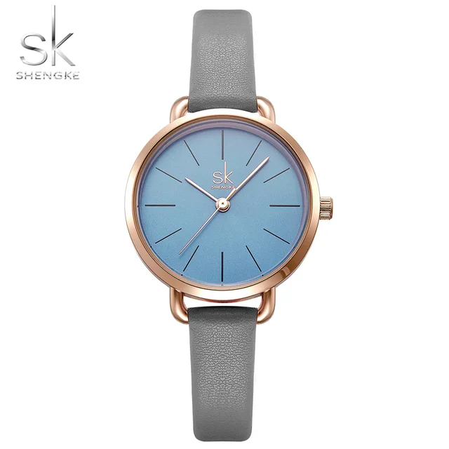 SHENGKE New Casual Style Ladies Watches Grey Leather Strap Green Simple Dial Wom SHENGKE New Casual Style Ladies Watches Grey Leather Strap Green Simple Dial Wom