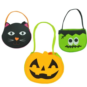 

New Handhold Green Ghost Black Cat Halloween Pumpkin Bag Kids Candy Gift Bag Halloween Party Gift