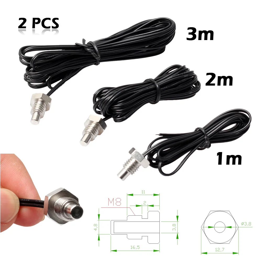 

2x NTC 10K M8 Thermistor Temperature Sensor Thread Probe Cable for TEMP Controllerfor Easy Installation Fast Response 1/2/3m