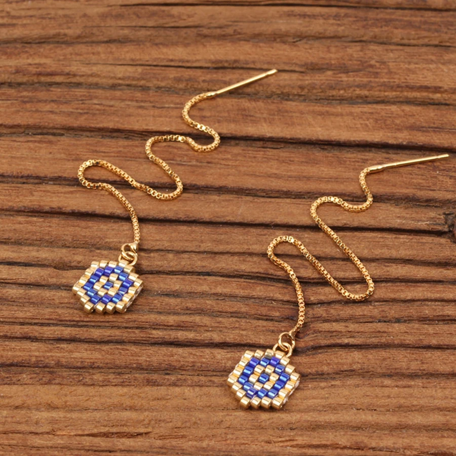 

Import MIYUKI Glass Beads Weave Earrings Fashion Six-sided Eye Pattern Long Ear Line Dangle Earring Female Girl Bohemia Jewelry
