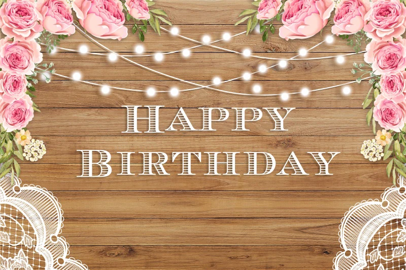 

Laeacco Happy Birthday Flowers Wooden Board Light Photography Backgrounds Customized Photographic Backdrops for Photo Studio
