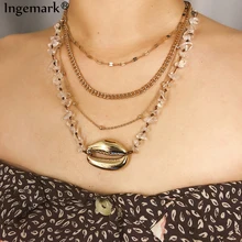 Ingemark, многослойное Большое модное ожерелье-чокер для женщин, богемное, Гавайское, с ракушками, золото, толстая цепочка, воротник, чокер