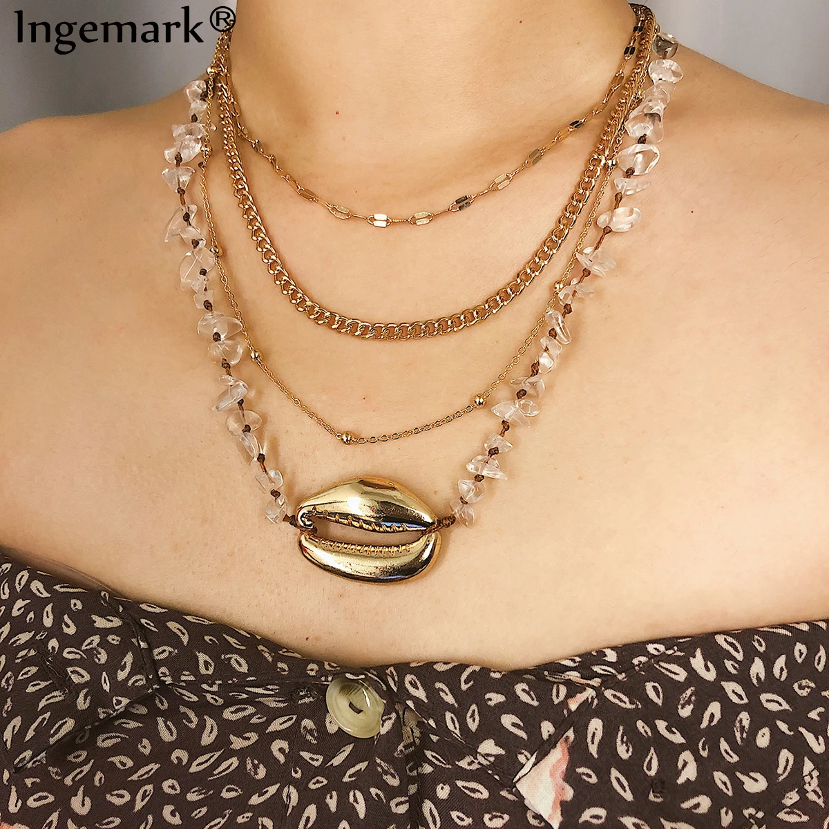 

Ingemark Multi Layer Big Shell Trendy Choker Necklace for Women Bohemian Hawaiian Seashell Gold Thick Chain Collar Chocker 2019