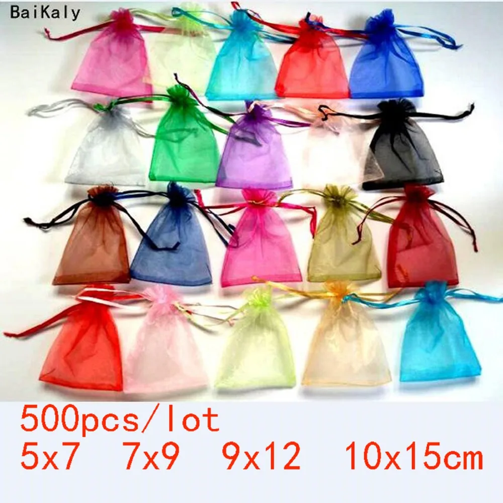 

500pcs Drawstring Jewelry Bags Pouch 5x7 7x9 9x12 10x15cm Organza Bags Wedding Packaging Gift Bag Party Decoration Jewelry Bag