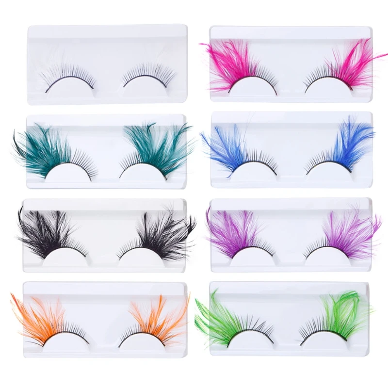 

1 Pair Feather Dot False Eyelashes Makeup Eye Lash Halloween Xmas Show Masquerade Natural Colorful