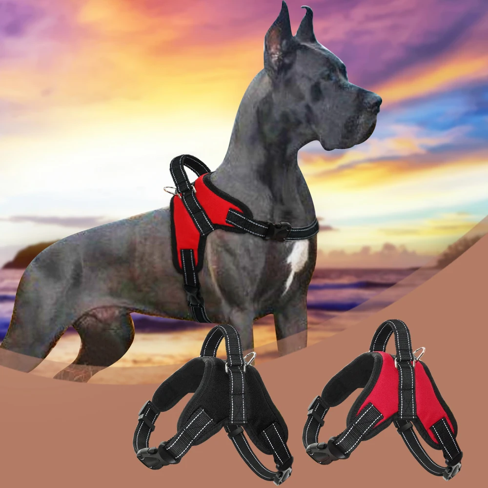 

Large Dog Harness Quick Control Dogs Harness Nylon Reflective Vest No Pull For K9 Pitbull Golden Retriever Walking Training