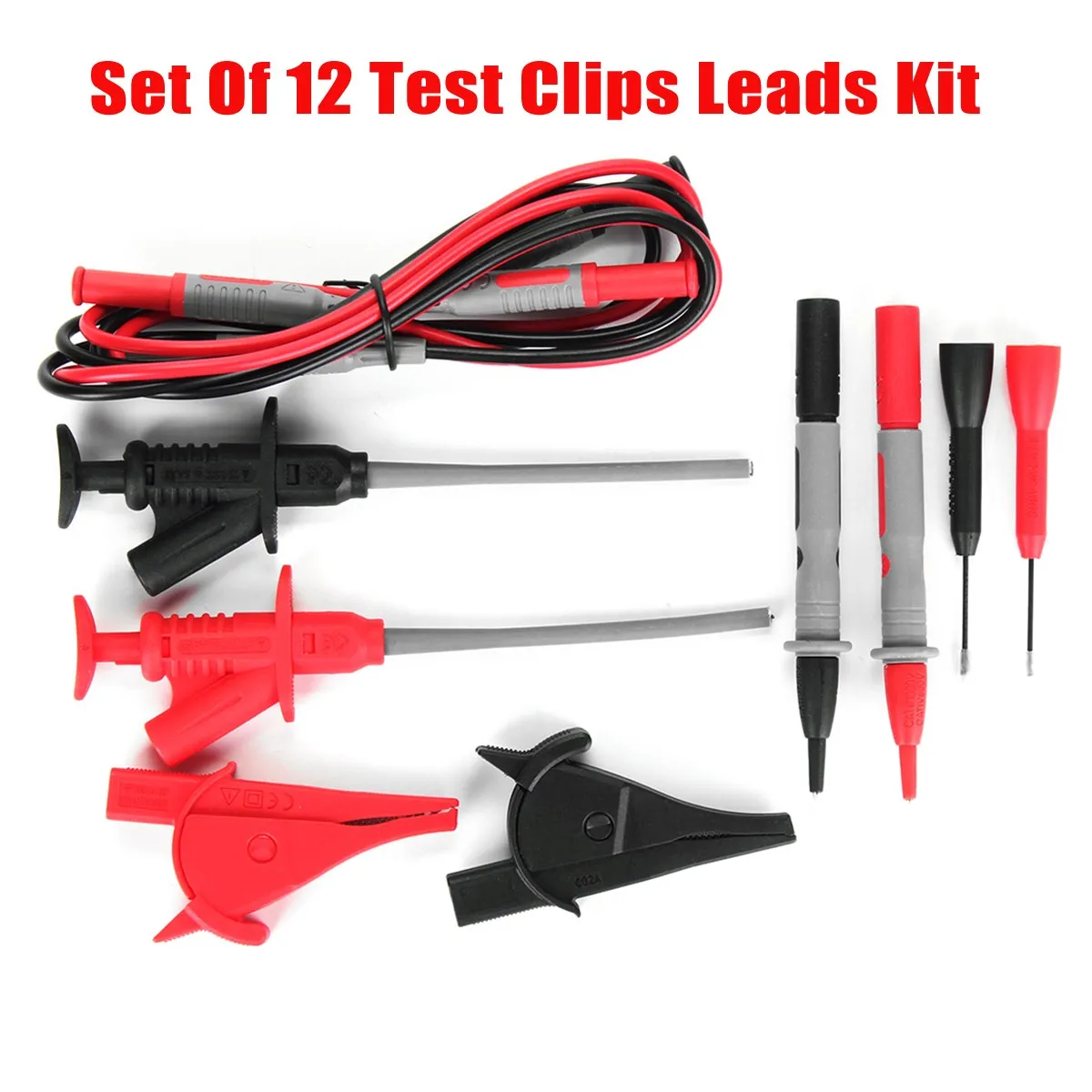 

New 12pcs Electronic Specialties Test Clips Leads Kit Heavy Duty Banana Tester Probe Kit For Fluke Multimeter