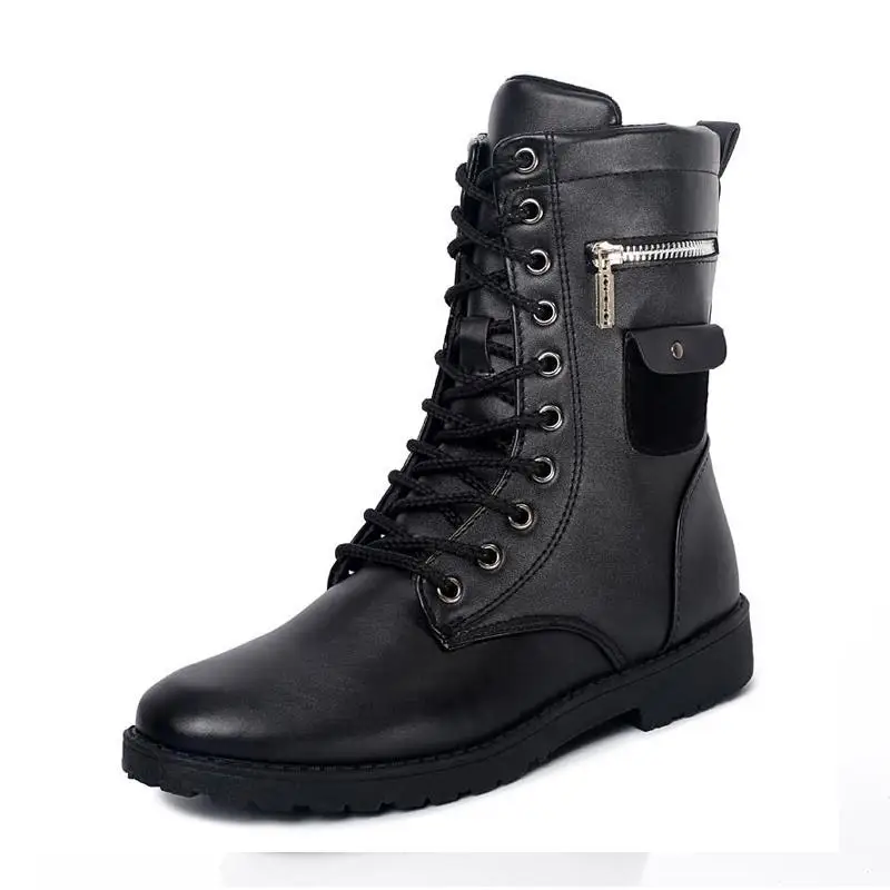 mid calf lace up biker boots