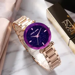 Роскошные Для женщин браслет часы модные брендовые женские Кварцевые наручные часы цвета розового золота Сталь женский часы звезда горный