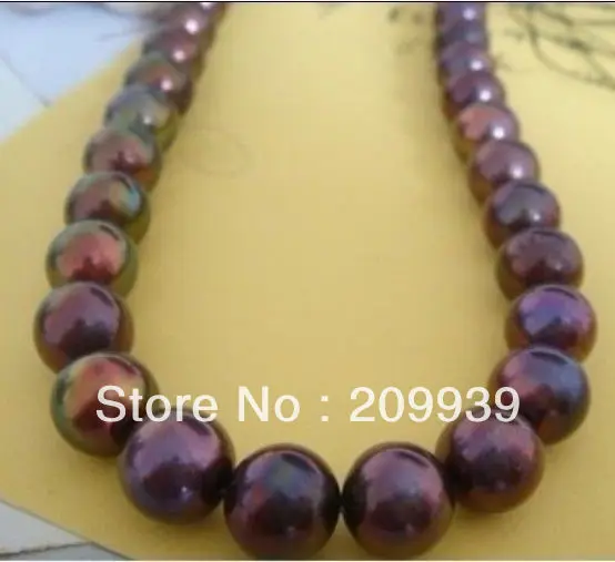 

huij 001179 18"9-10MM SOUTH SEA NATURAL BLACK RED GREEN PERFECT ROUND PEARL NECKLACE