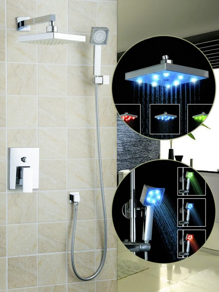 Torayvino 8 Led Rainfall Shower Head Arm Control Valve Handspray