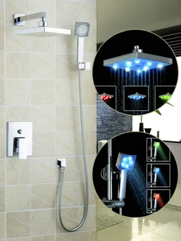 

Torayvino 8" LED Rainfall Shower head Arm Control Valve Handspray Shower Faucet Set 50214-43SA