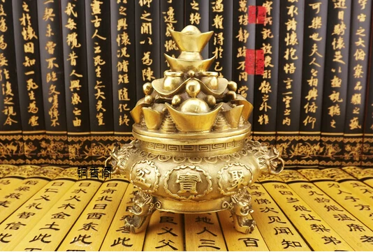 

B0601 510Gold ingot copper incense burner auspicious incense burner plate incense stove copper decoration buddhism statue