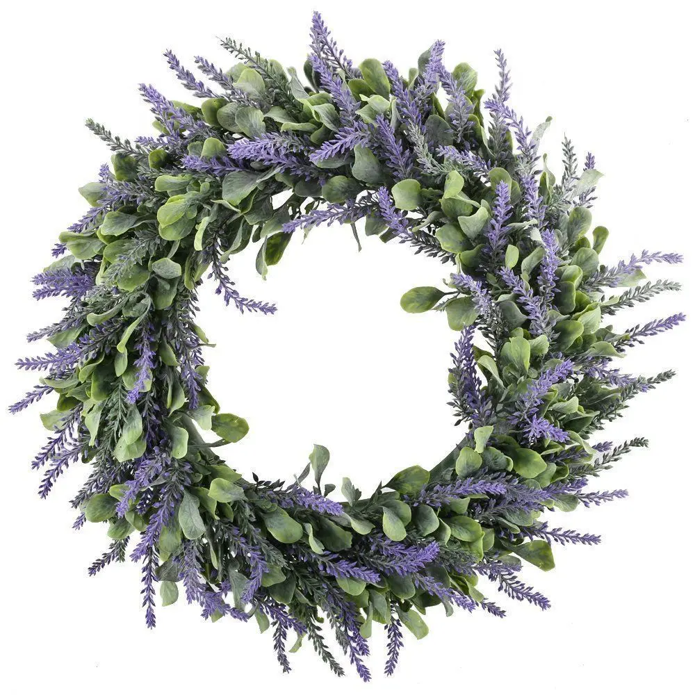 1pcs Lavender Wreath Artificial Door Hanging Lavender Flower Wreath Summer Party Wedding Decoration DIY Wreath Garland - Цвет: Purple