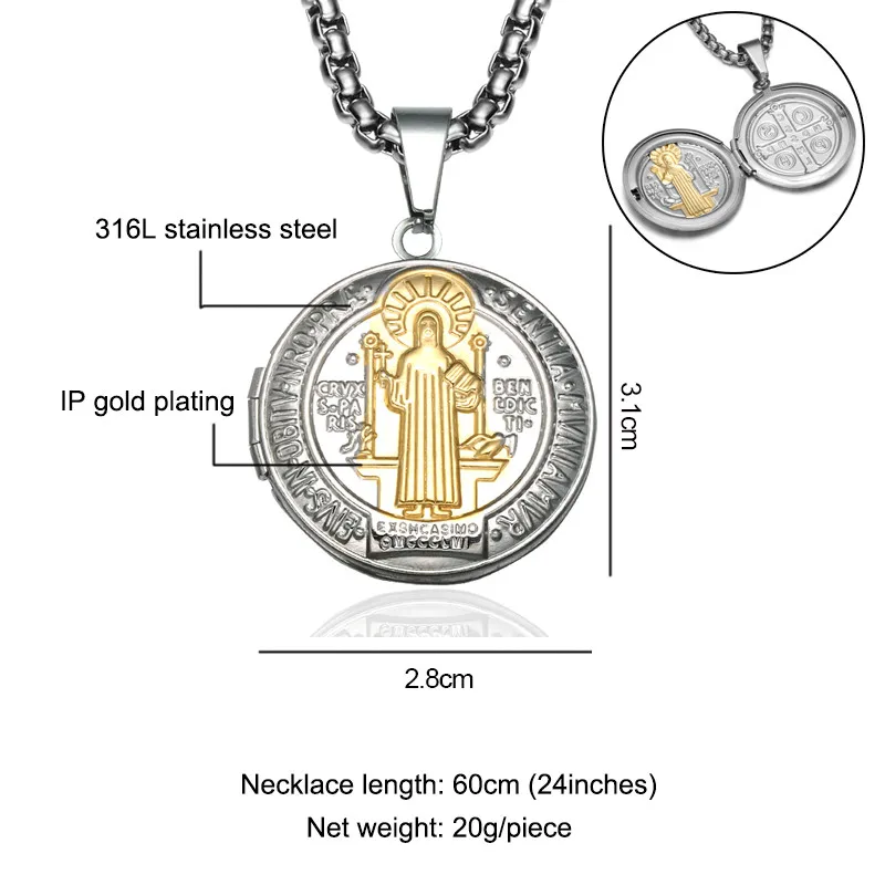 D& Z Сан Бенито Священная медаль подвеска Золото Нержавеющая сталь может открыть фоторамка подвески и ожерелья для Религиозные ювелирные изделия - Окраска металла: gold silver