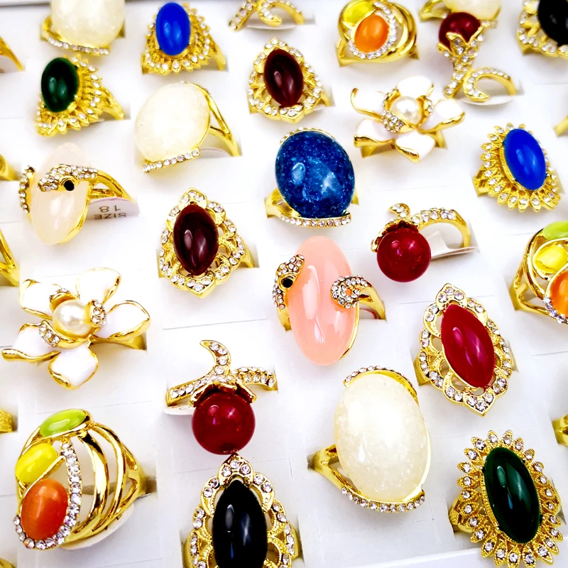 

8Pcs Women's Mixed Style Stone Gold Plated Ring Wholesale Jewelry Rings Lots LR4168