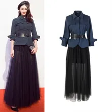 Spring 2019 New Style Fanghua Miao Star Identical Shirt-style Short Jacket Net Gauze Two-piece Set Women Coats and Jackets